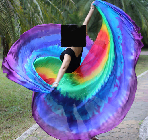 Seidenschleier halbrund Tie Dye Regenbogen