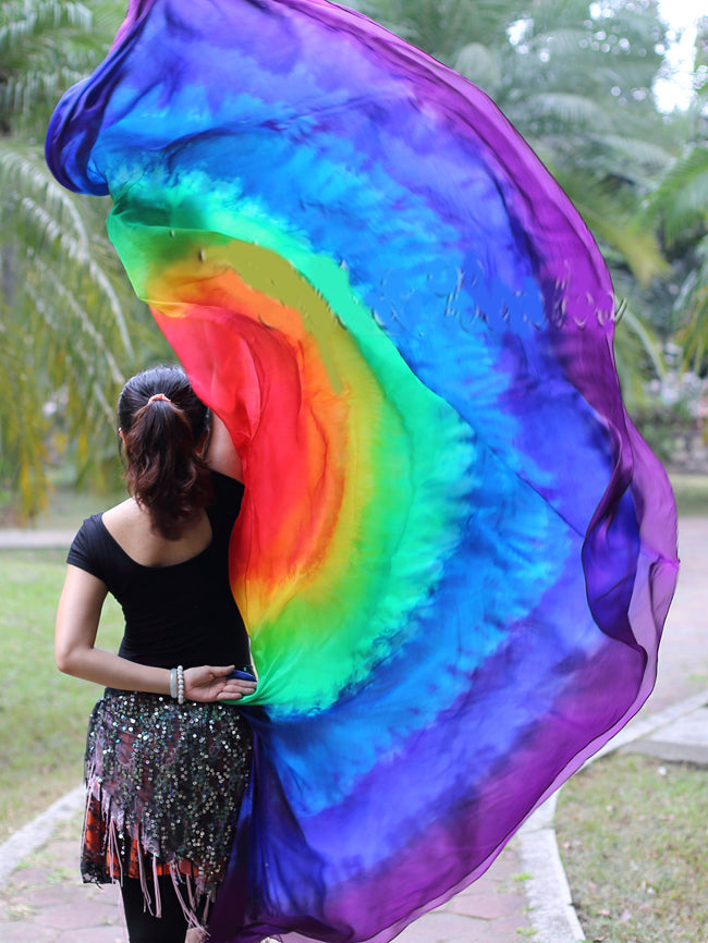 Seidenschleier halbrund Tie Dye Regenbogen
