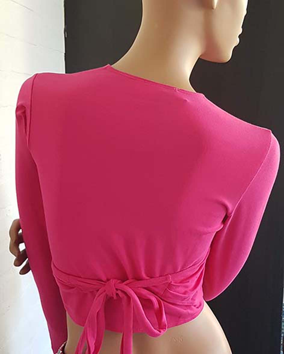 SALE Bauchtanz-Top zum Binden in Fuchsia mit langen Ärmeln