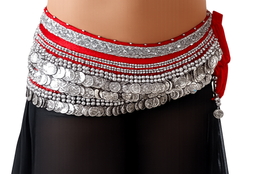 belly dance hiscarf red silver