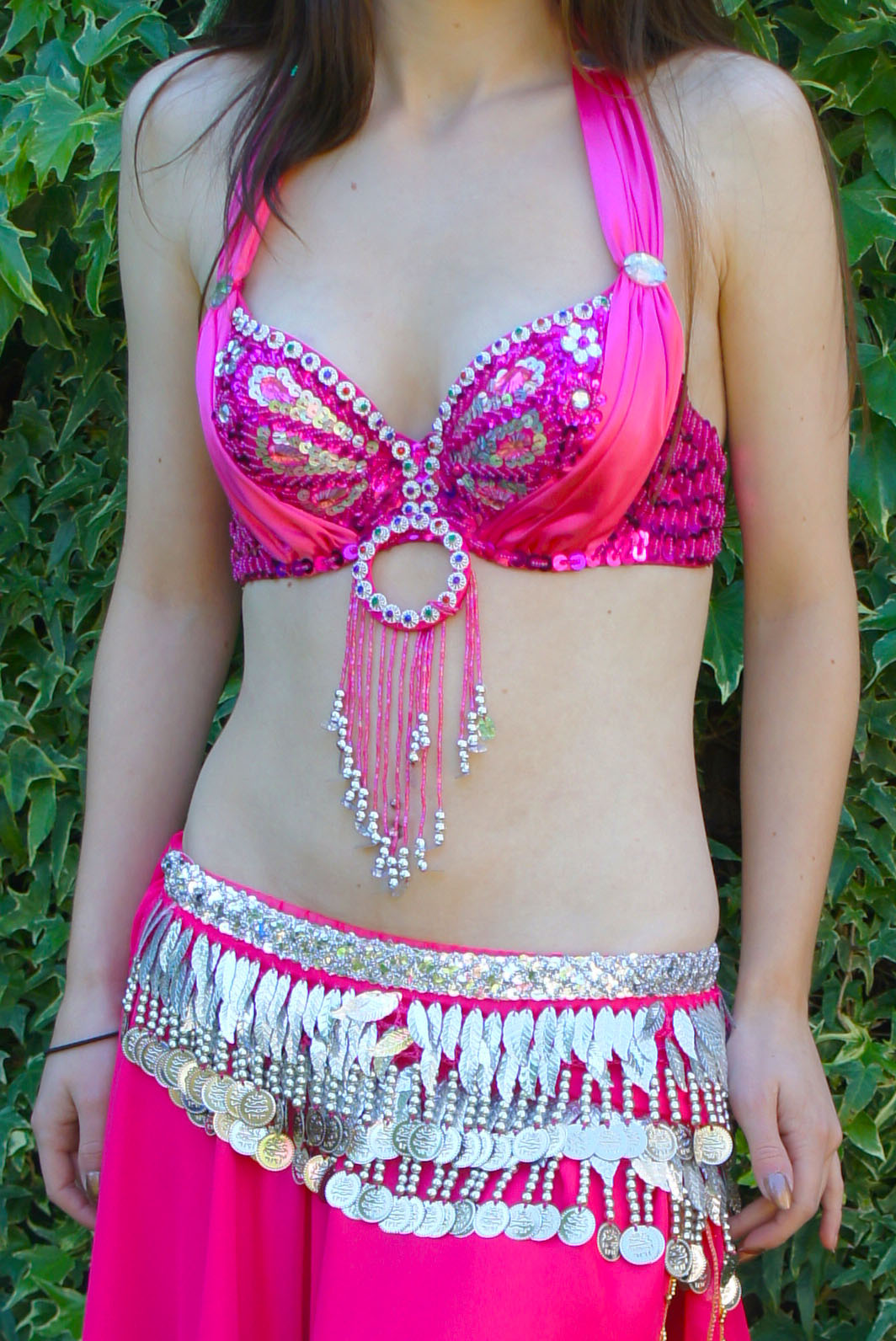 Buikdans BH mit Pailletten in Fuchsia