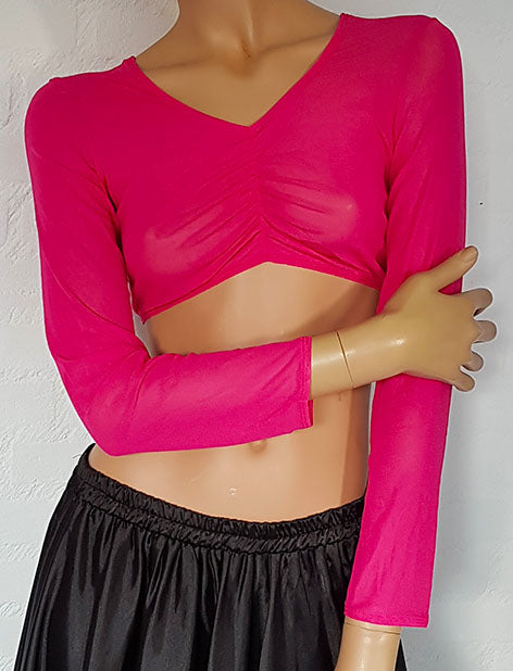 Crop Top aus Netzstoff in Fuchsia
