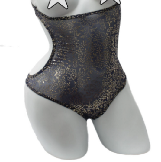 Beiger Bauchtanz-Body mit Goldglitzer