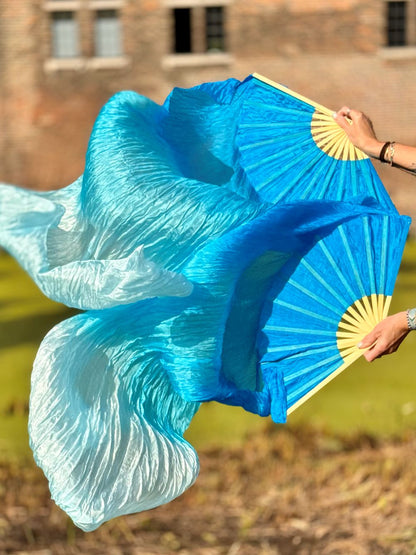 Seiden Bauchtanz Fächerschleier in Aqua mit Farbverlauf