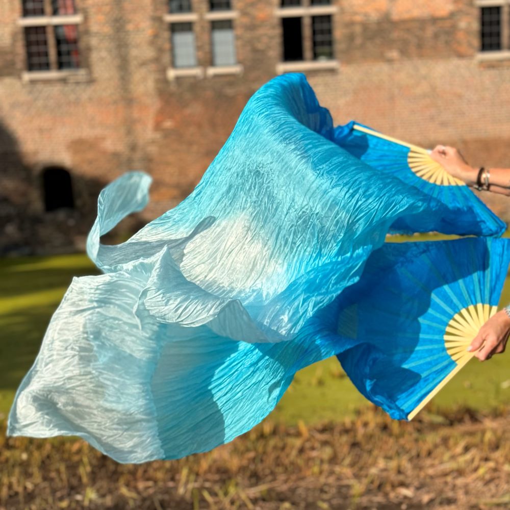 Seiden Schleierfächer in Aqua mit Farbverlauf