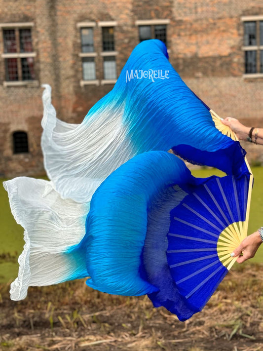 Seidenschleier Fächer Farbverlauf blau weiß