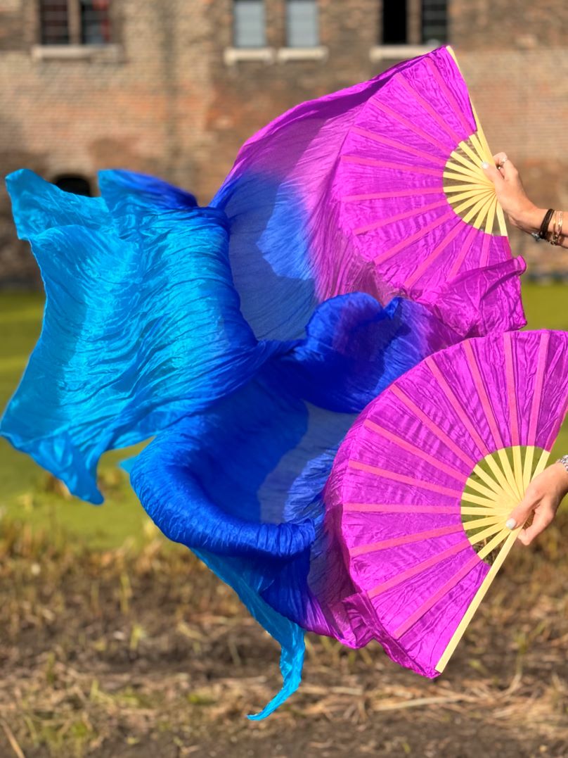 Seiden Schleierfächer in lila blau türkis