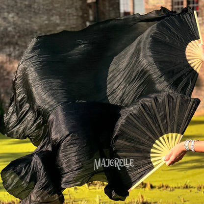 Wunderschöne Bauchtanz-Schleierfächer aus Seide in schwarz