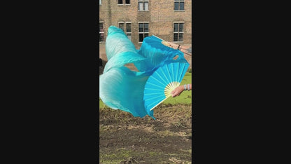 Seiden Bauchtanz Fächerschleier in Aqua mit Farbverlauf