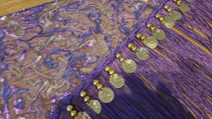 Bauchtanz Hüfttuch lila mit goldenen Linien und Münzen
