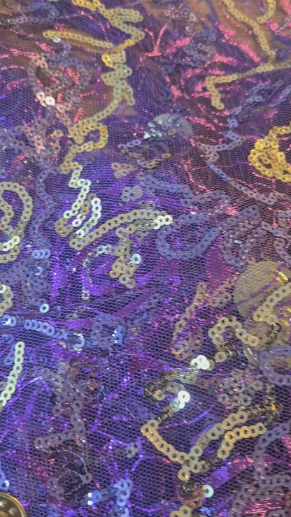Bauchtanz Hüfttuch lila mit goldenen Linien und Münzen