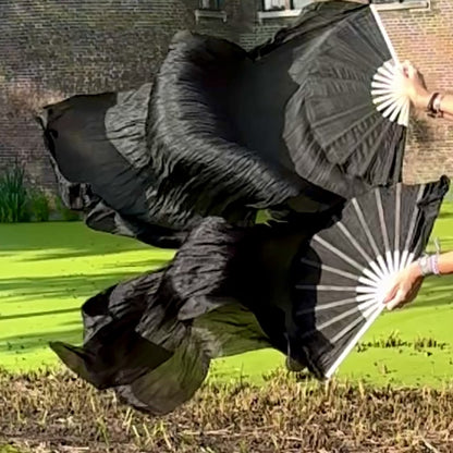 Wunderschöne Bauchtanz-Schleierfächer aus Seide in schwarz