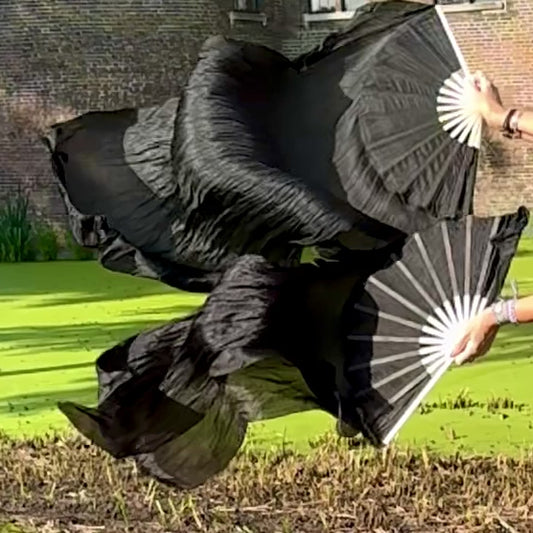 Wunderschöne Bauchtanz-Schleierfächer aus Seide in schwarz