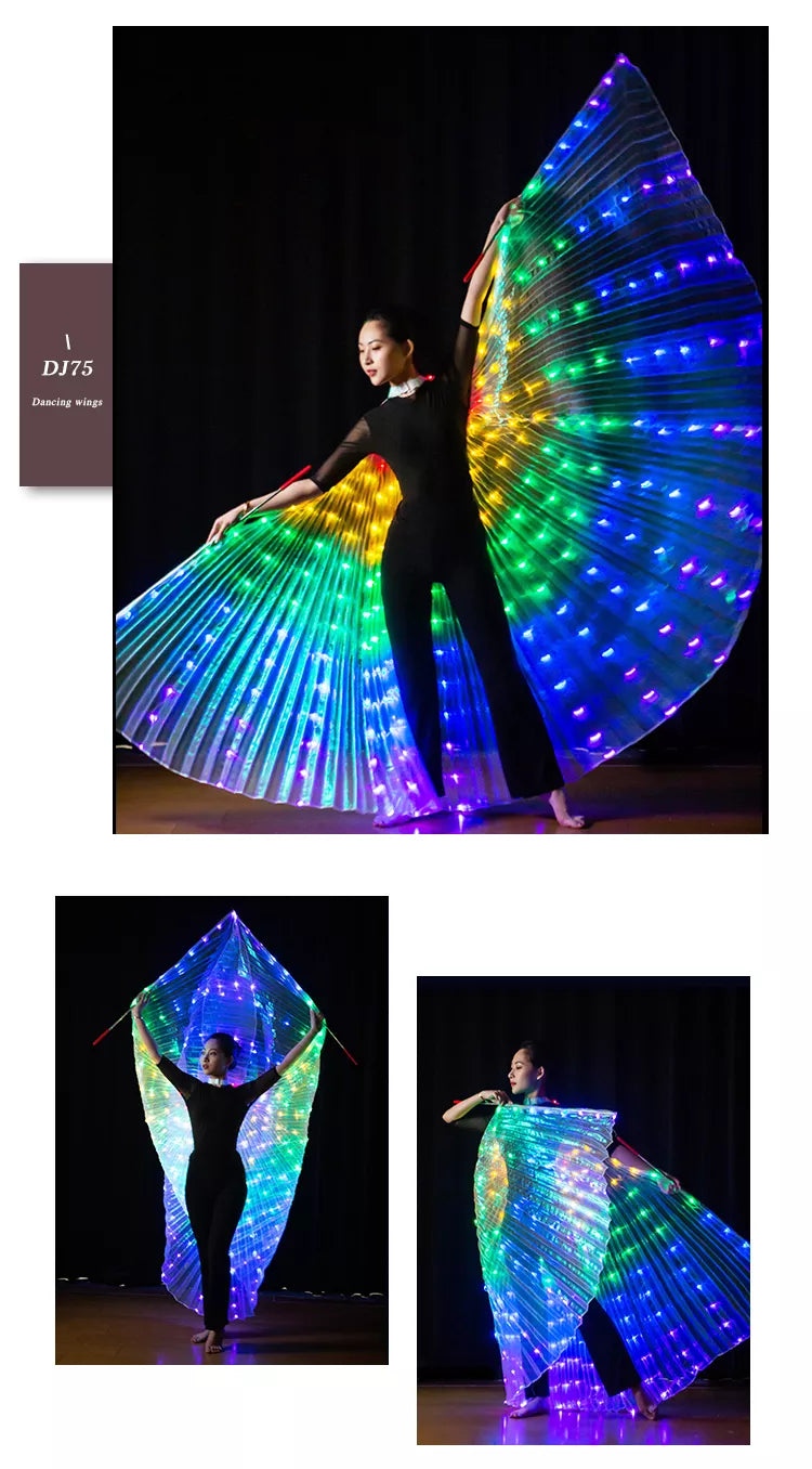 Isis Wings Organza mit Regenbogen-LED-Lichtern.