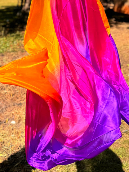 Bauchtanz Seidenschleier im Lila Fuchsia Orange 100% Seide