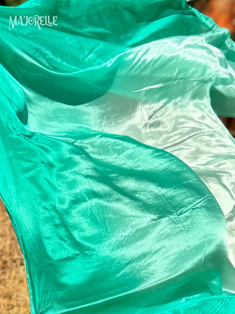 Bauchtanz Seidenschleier im Pfauengrün Farbverlauf 100% Seide