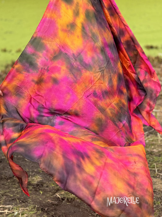 Bauchtanz Seidenschleier Tie Dye Fuchsia Gold Dchwarz
