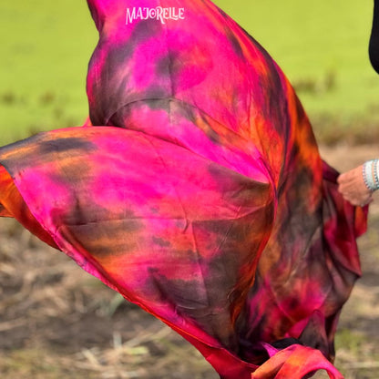 Bauchtanz Seidenschleier Tie Dye Fuchsia Gold Dchwarz
