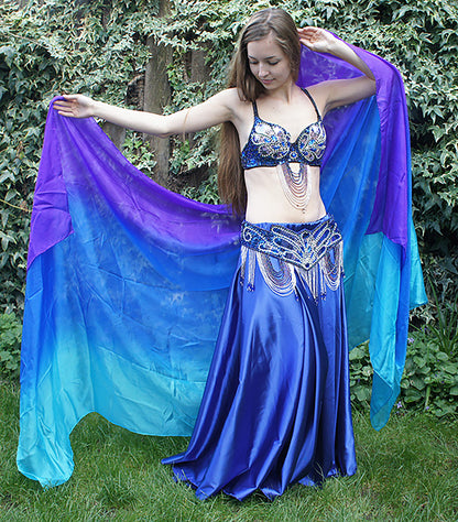 Bauchtanz Seidenschleier im Lila, Blau und Türkis 100% Seide